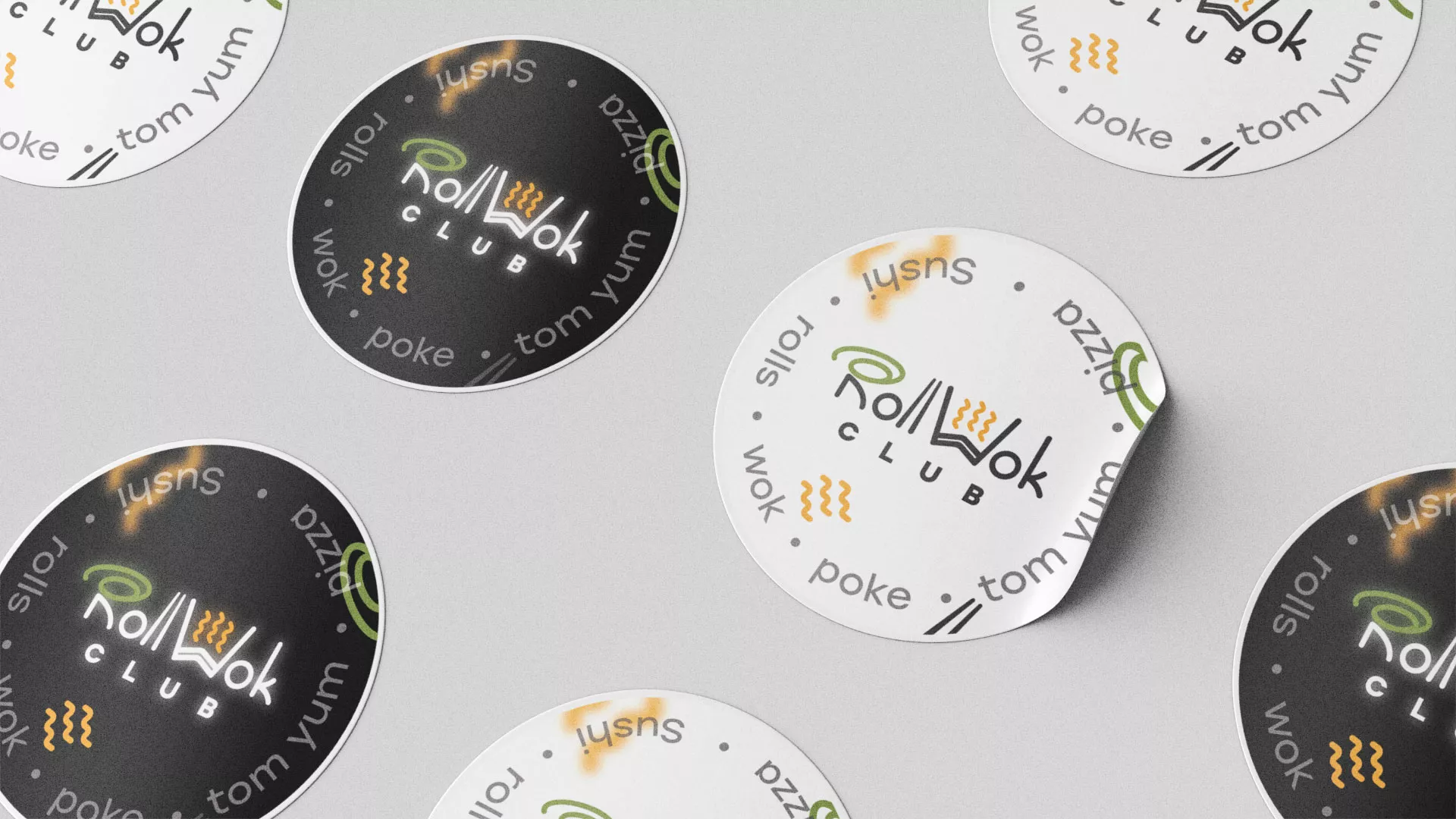Разработка наклеек для суши-бара «Roll Wok Club» в Белореченске
